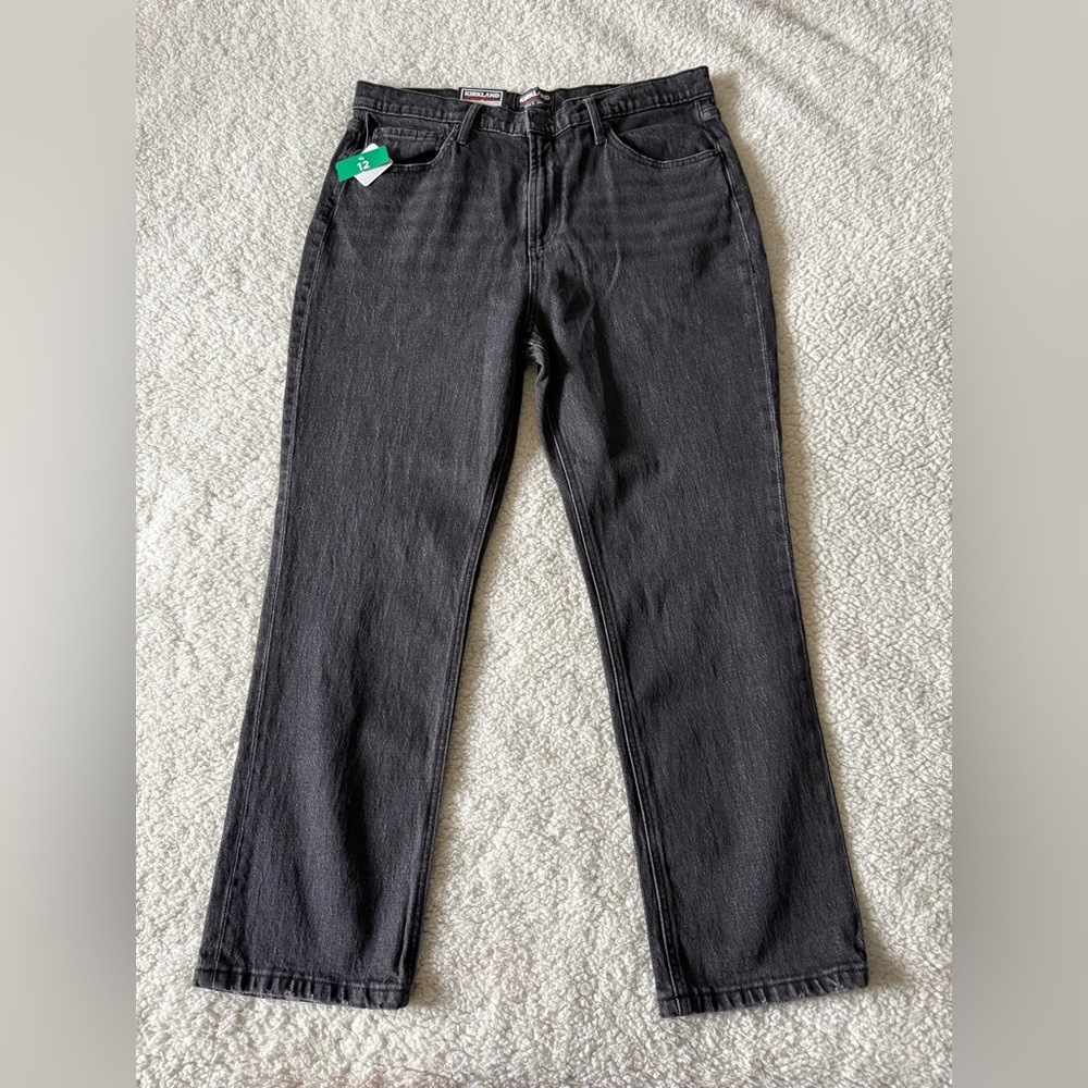 Kirkland Signature Women’s Washed Black High Rise Straight Leg Jeans Size 12 NEW